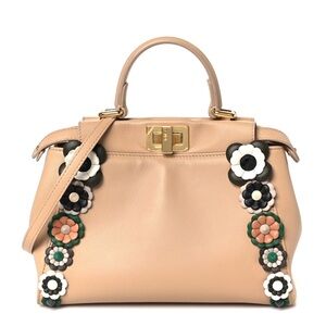 Fendi Nappa Flowerland Mini Peekaboo Iconic Satchel Pale Pink